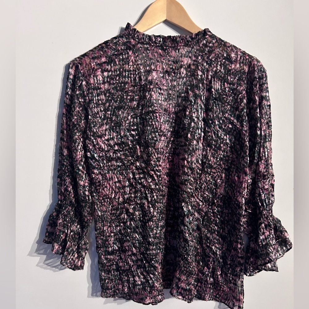 IRO Eleen Silk blend Blouse Ruffles Bell Sleeves Floral print pattern S 34 small - Picture 10 of 10